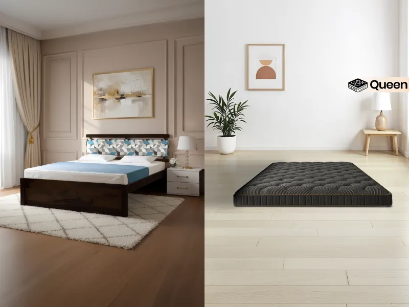 Mosaic Queen Size Bed with Mattress Queen (78 x 60 x 4 inches)